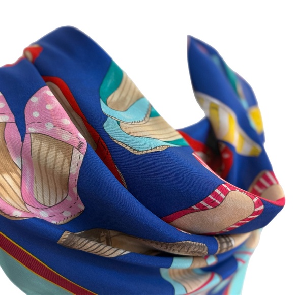 Echo Japan 100% Silk Scarf 🇯🇵 | Colourful Shoes Print 30” Square - Picture 3 of 10